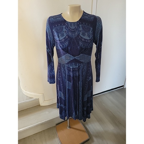 SOFT SURROUNDINGS PS Blue Swirl Pattern Long Sleeve Sexy‎ Designer Dress Office - Picture 2 of 12